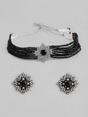 Black American Diamond Beaded Choker Set