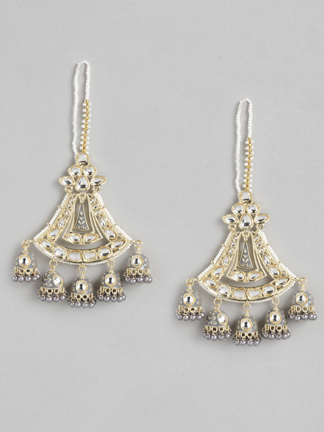 Grey Kundan Classic Jhumkas Earrings