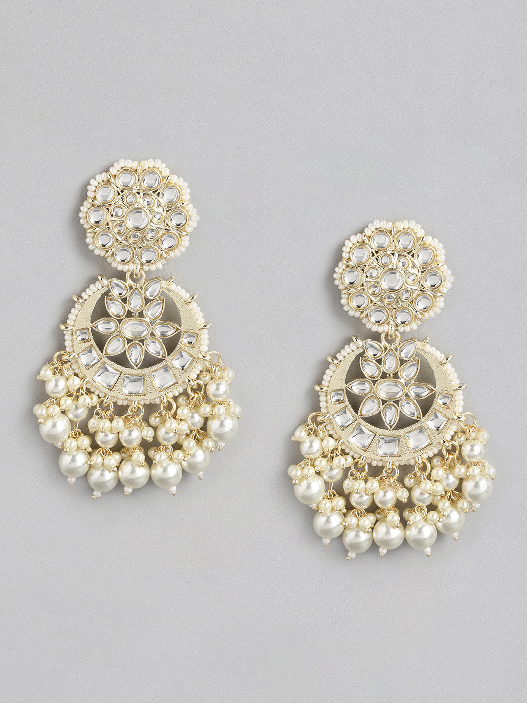 White Kundan Classic Drop Earrings