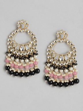 Black & Pink Kundan & Beaded Handcrafted Chandbalis