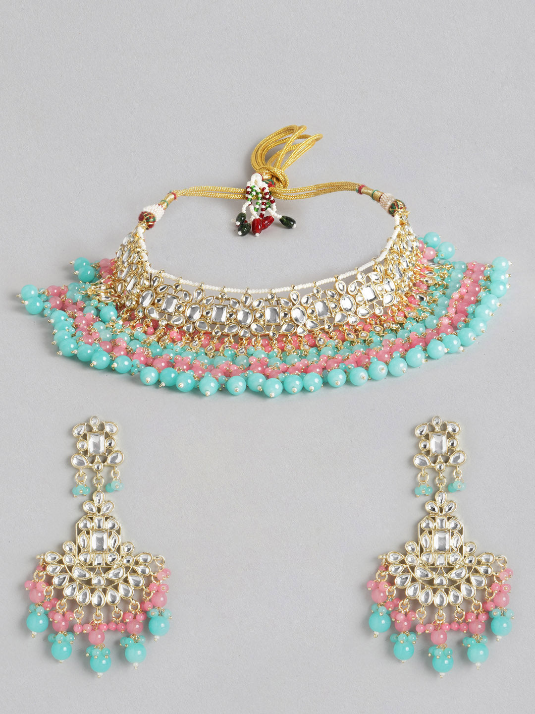 Turquoise Blue Gold-Plated Kundan Jewellery Set