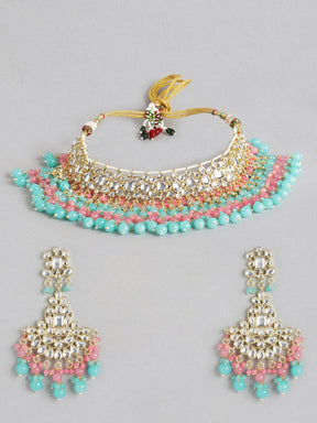 Turquoise Blue Gold-Plated Kundan Jewellery Set