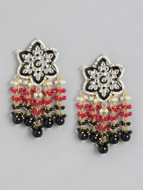 Red & Black Kundan Star Shaped Drop Earrings