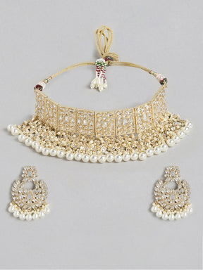 White Gold-Plated Handcrafted Kundan Jewellery Set