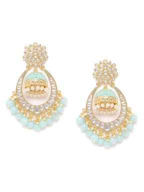 Turquoise Blue Kundan Dome Shaped Jhumkas