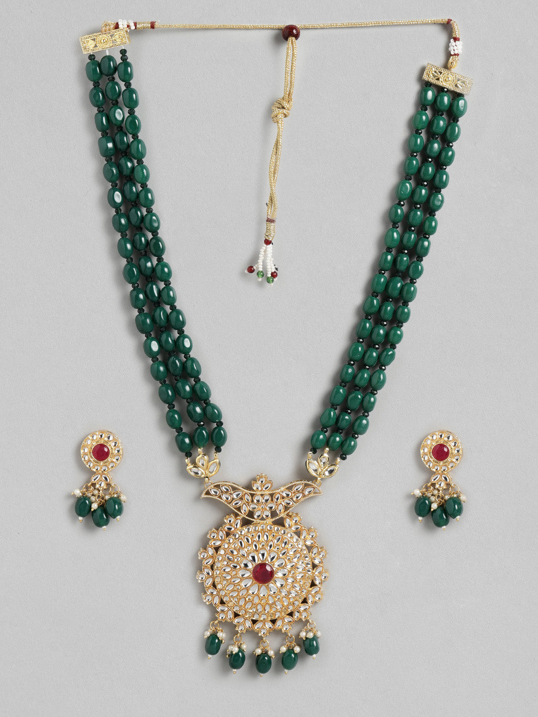 Green Gold-Plated Handcrafted Kundan Jewellery Set