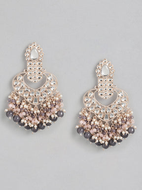 Rose Gold-Plated Grey Kundan Classic Drop Earrings