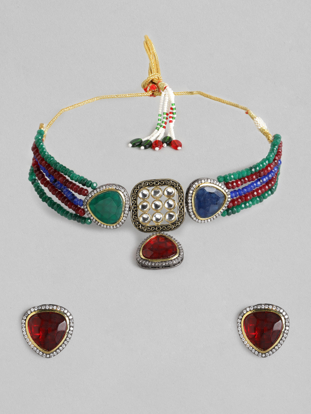 Red & Multicoloured Cubic Zirconia  Choker Set