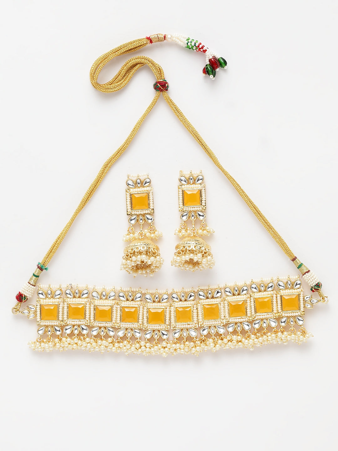 Yellow & Beige Kundan Handcrafted Jewellery Set