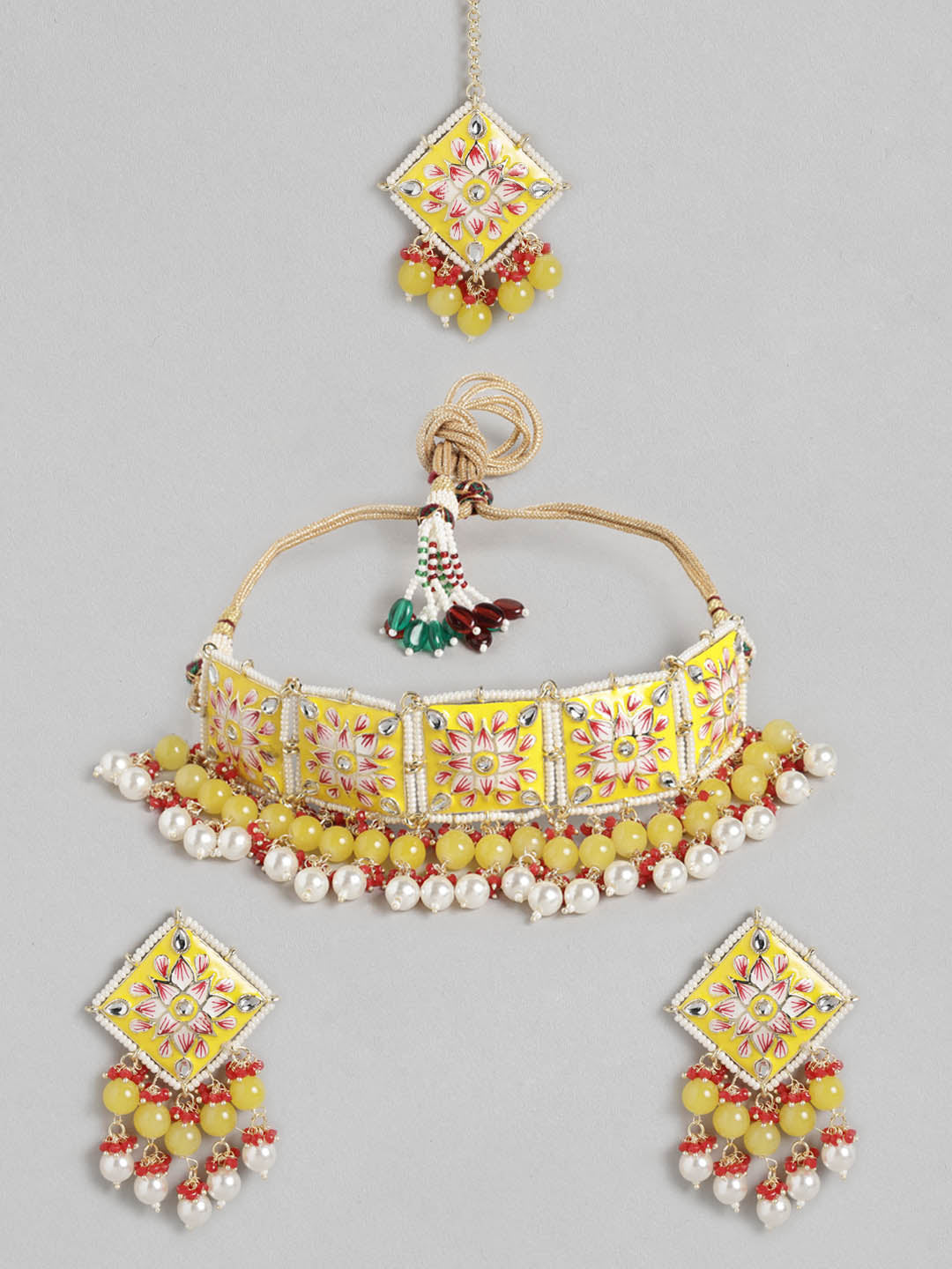 Yellow Gold-Plated Kundan Jewellery Set