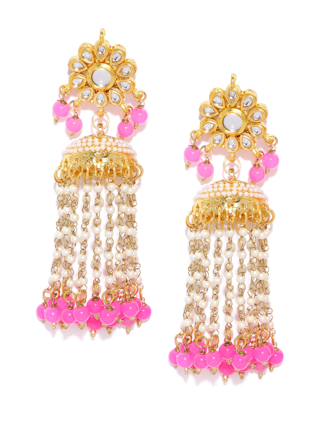 Pink Pearl Kundan Jhumka