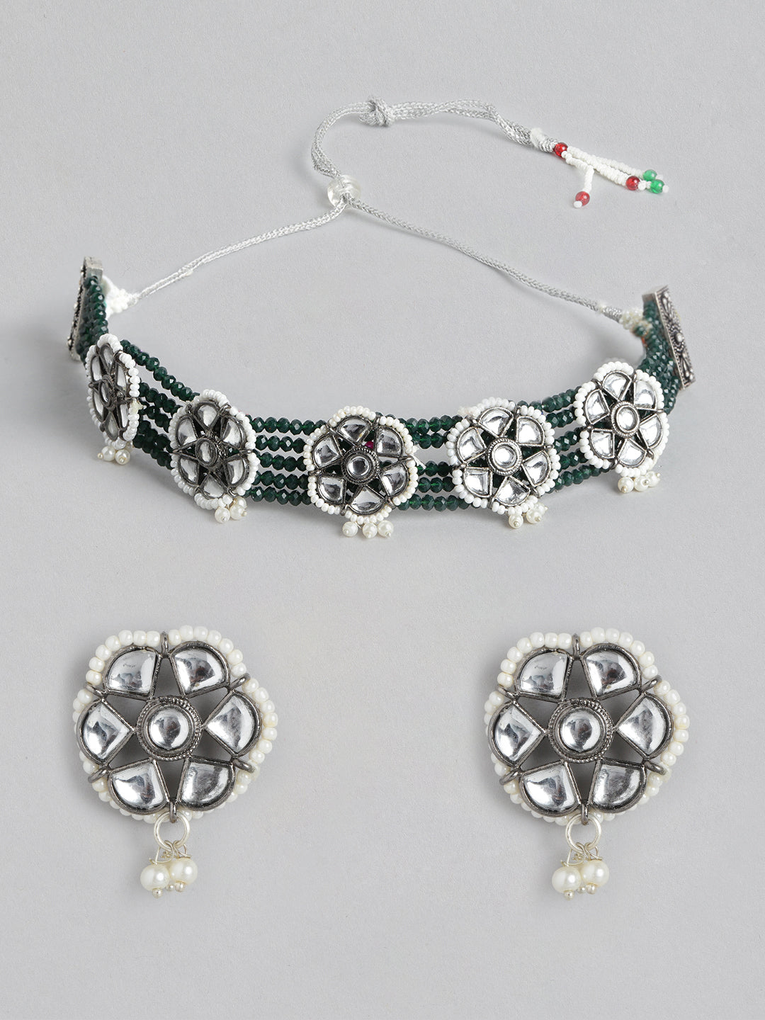 Green Oxidised & Beaded Choker Set