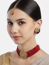 Pink Gold-Plated Kundan Studded & Beaded Jewellery Set