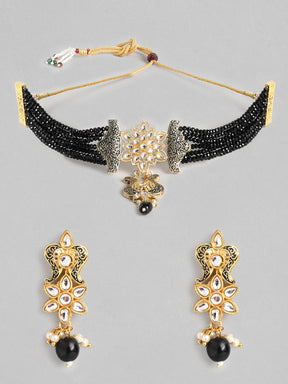 Black Kundan Studded & Beaded Choker Set