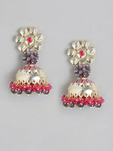 Grey & Red Dome Shaped Jhumkas Earrings