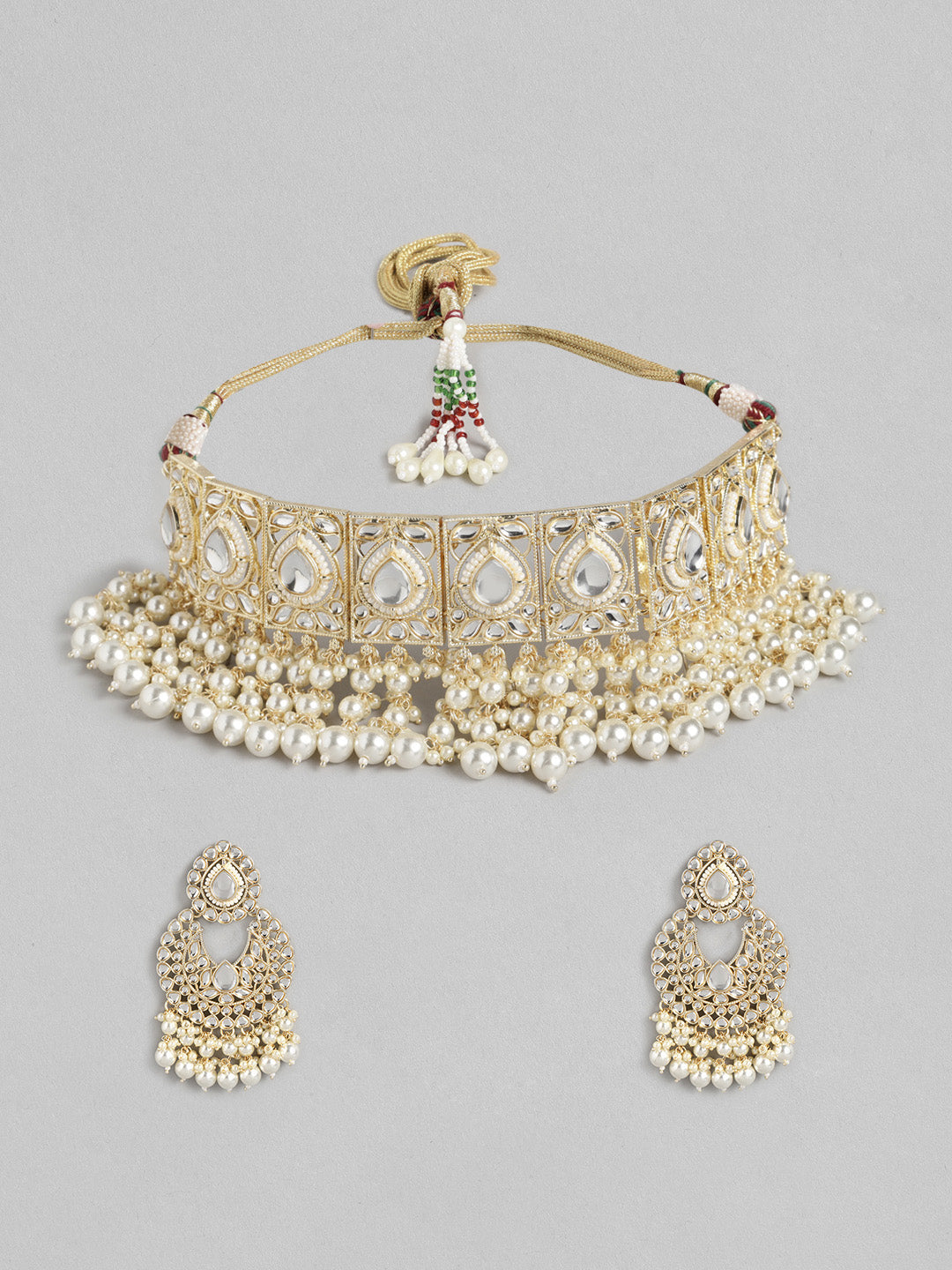 White Gold-Plated Kundan Jewellery Set