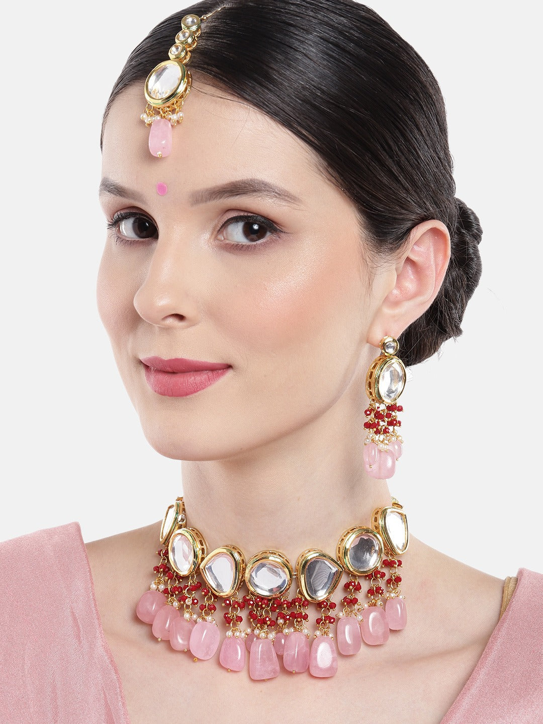 Pink Kundan Studded Jewellery Set