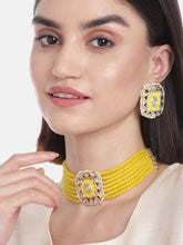 Yellow Handcrafted Brass Layered Choker Set