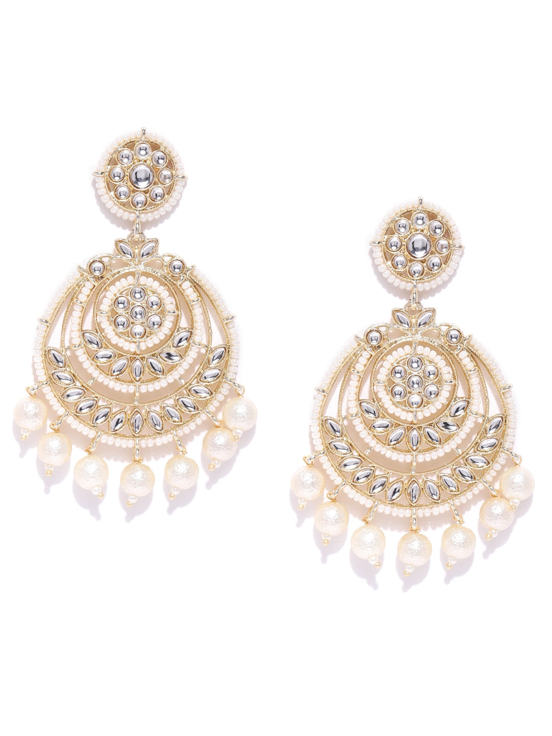 Circular Kundan off-White Pearl ChandBali Earring