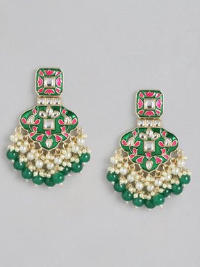 Green & Pink Brass Kundan Studded Jewellery Set