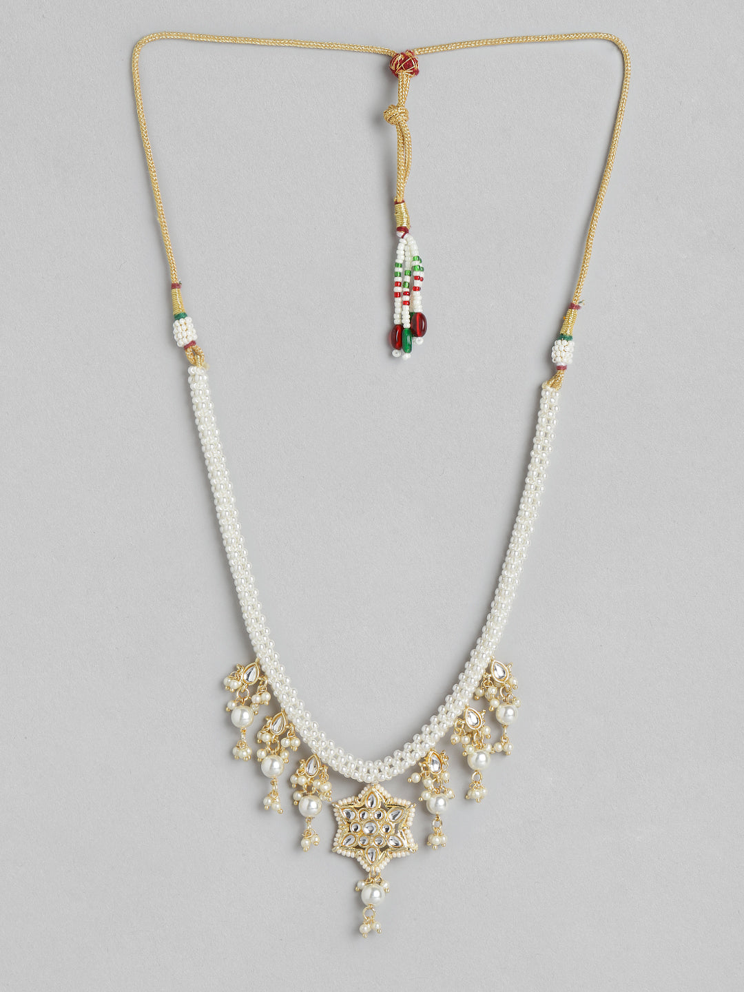 Off-White Gold-Plated Kundan Studded & Beaded Jewellery Set