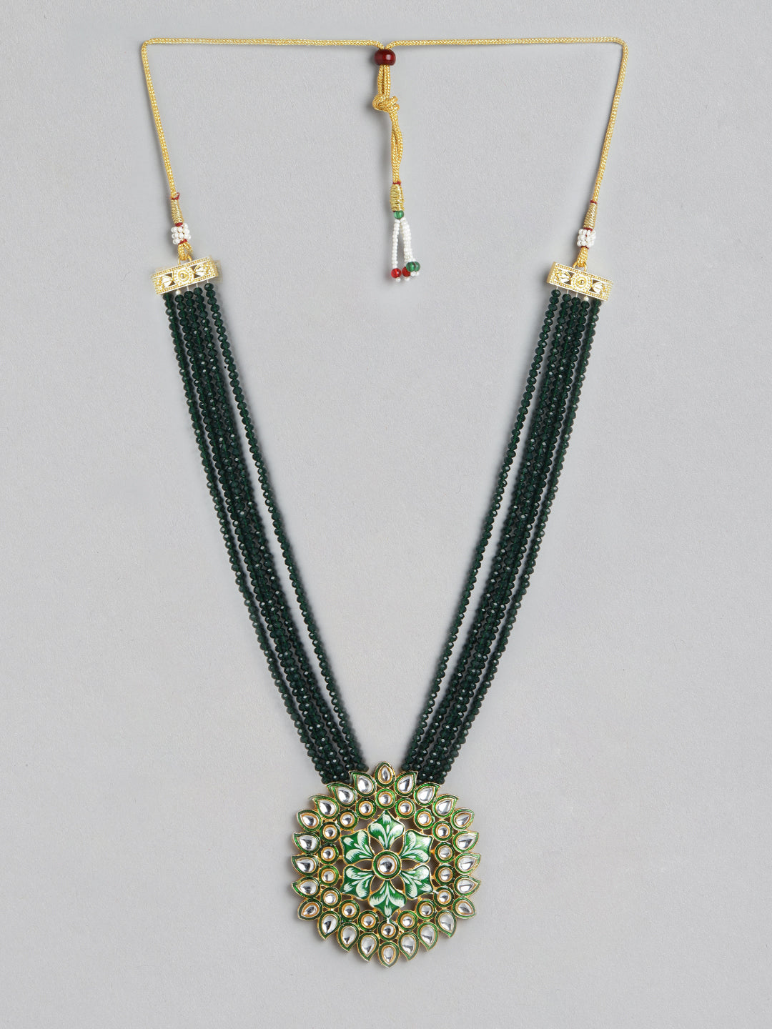 Green Gold-Plated Kundan-Studded Multi-Stranded Jewellery Set