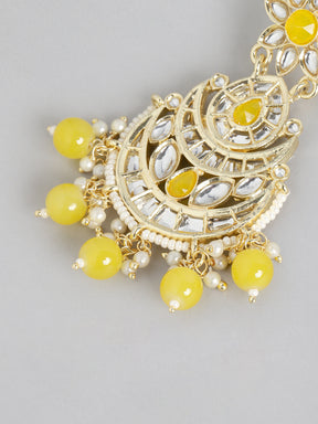 Yellow Kundan Crescent Shaped Chandbalis