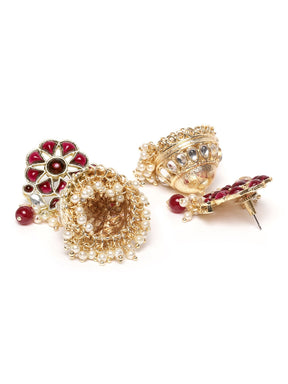 Maroon Gold-Plated Kundan Studded & Beaded Jewellery Set