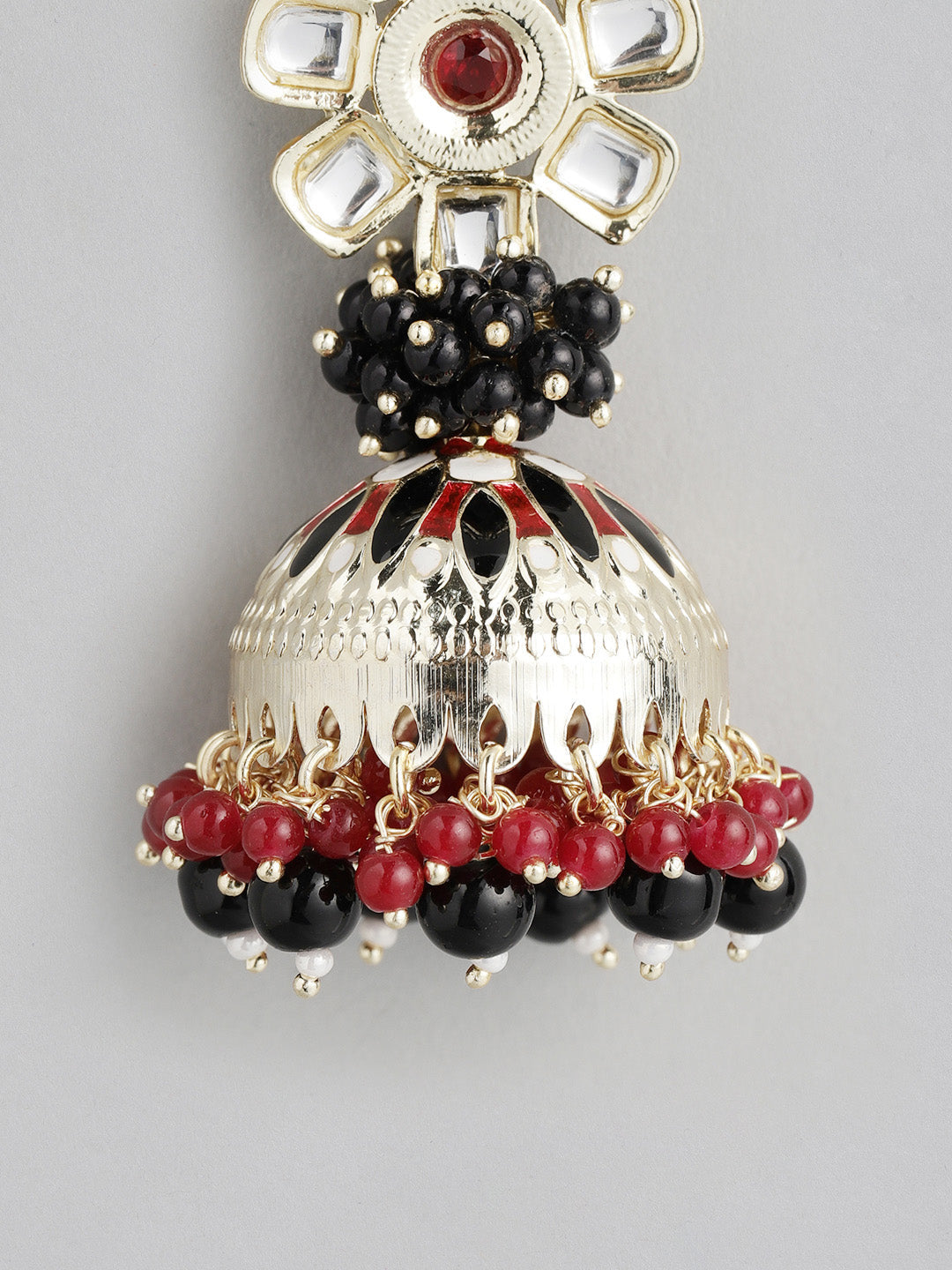 Black & Red Kundan Dome Shaped Jhumkas