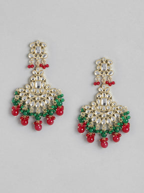 Red & Green Brass Kundan Studded Necklace