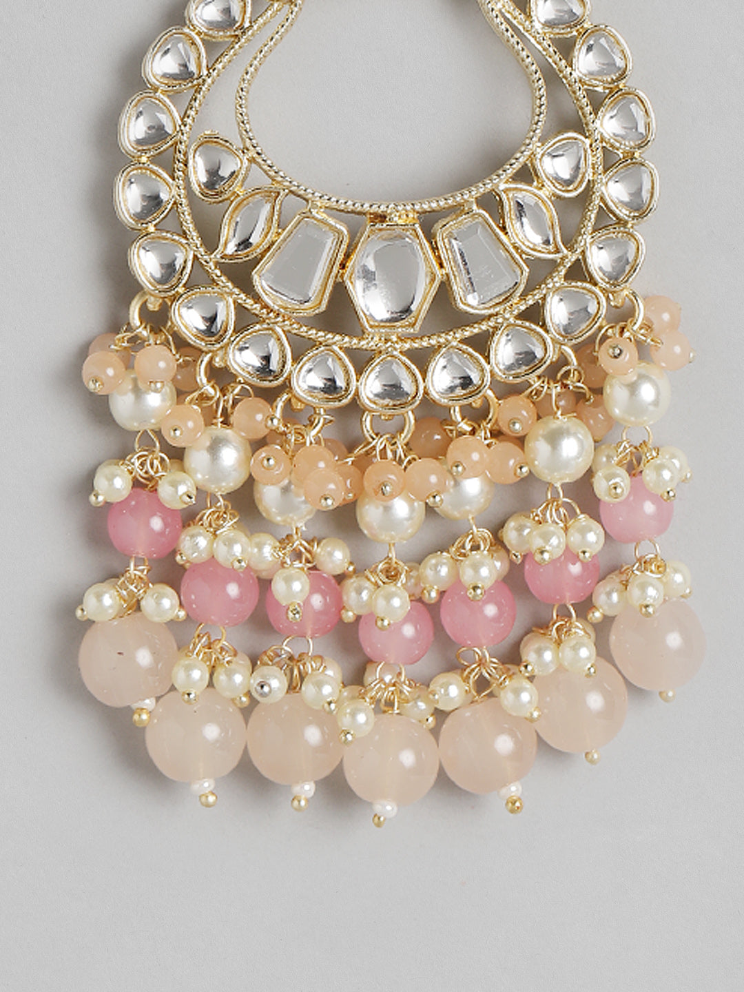 Pink Kundan Studded & Beaded Handcrafted Chandbalis