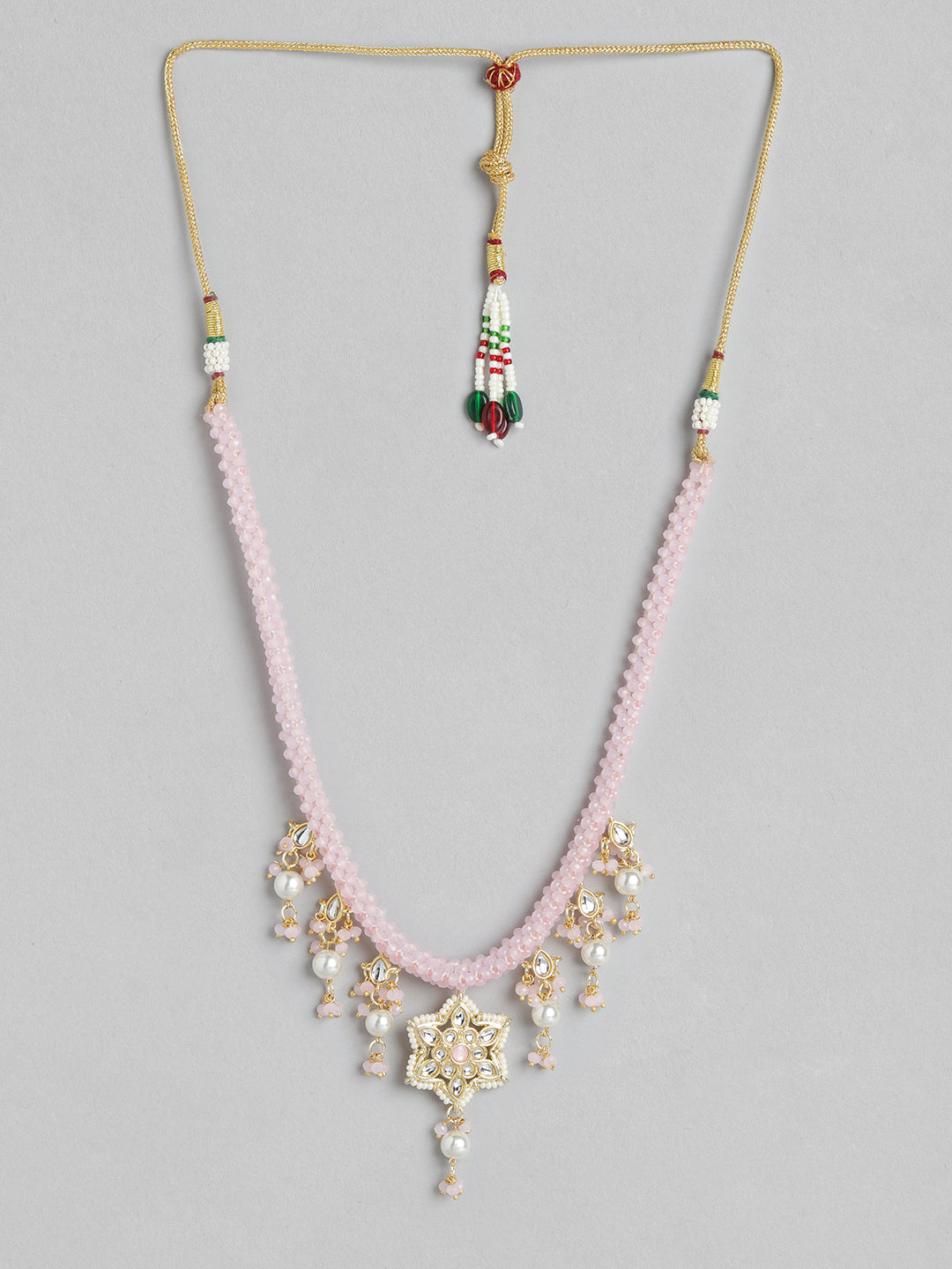 Pink Gold-Plated Kundan Studded & Beaded Jewellery Set