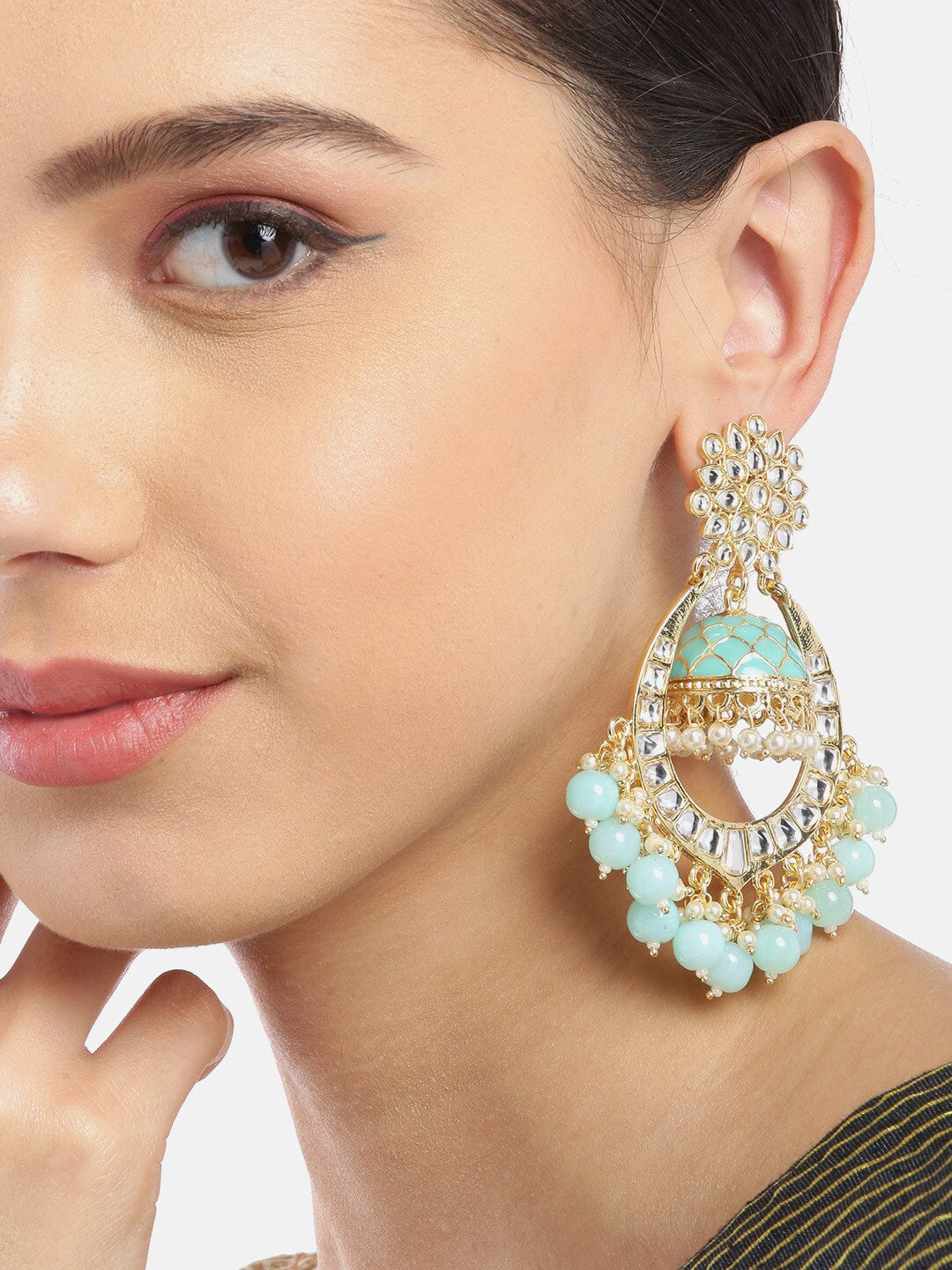 Turquoise Blue Kundan Dome Shaped Jhumkas