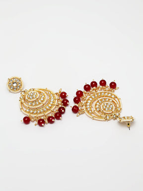 Circular Kundan Red Pearl Chandbali Earring