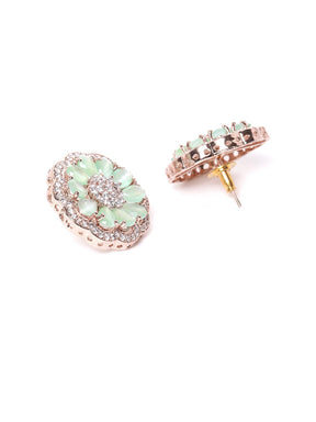 Mint Green Rose CZ-Studded & Beaded Jewellery Set