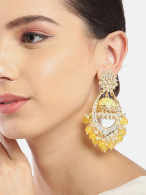 Yellow Kundan & Beaded Handcrafted Jhumkas