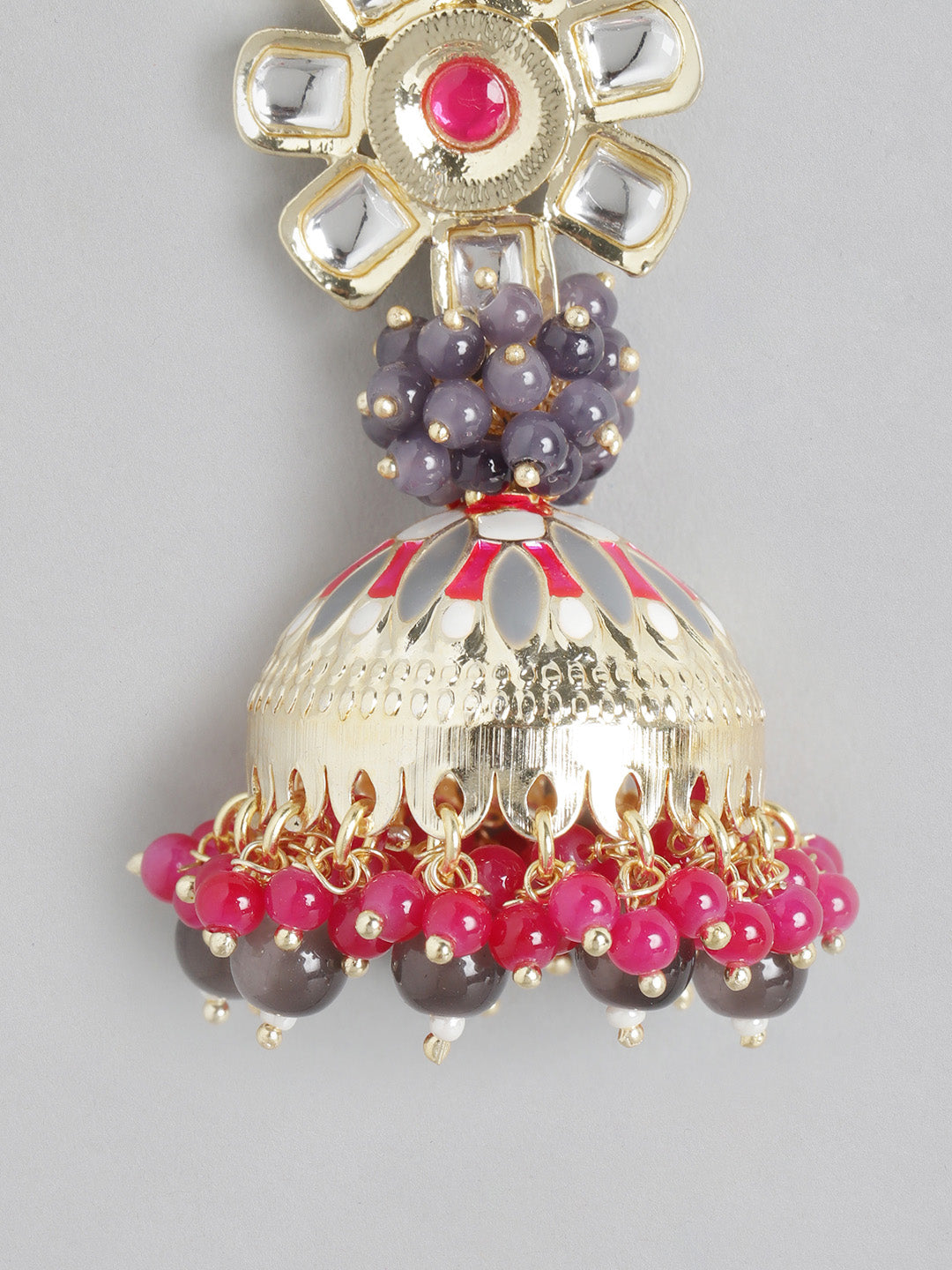 Grey & Red Dome Shaped Jhumkas Earrings