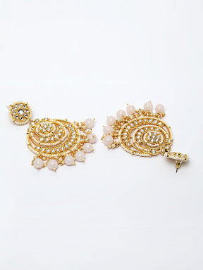 Circular Kundan Pink Pearl ChandBali Earring