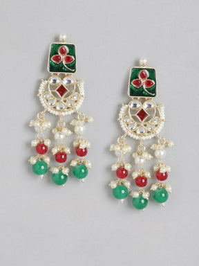 Red & Green Brass Kundan Studded Jewellery Set