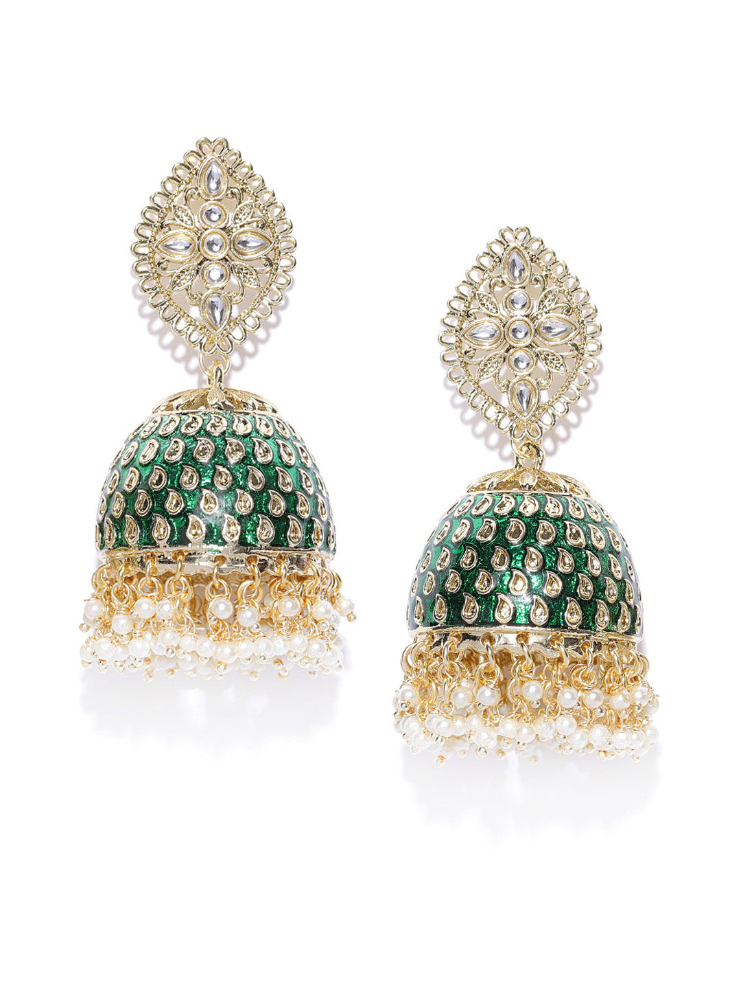 Green Gold-Plated Kundan Jhumka