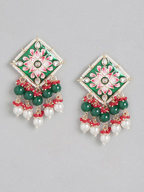 Gold-Plated White & Green Kundan-Studded Handcrafted Jewellery Set