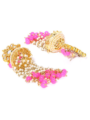 Pink Pearl Kundan Jhumka