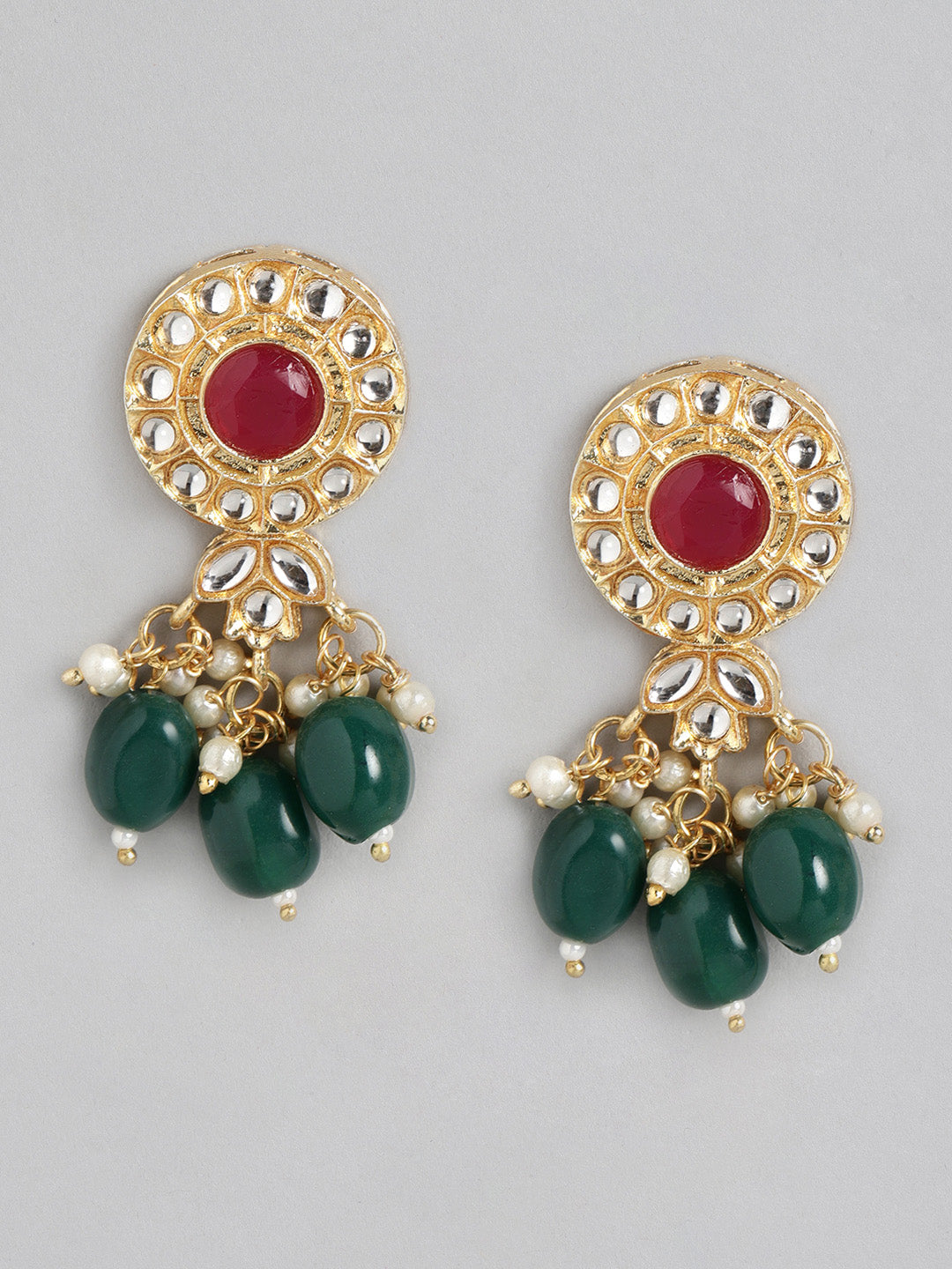 Green Gold-Plated Handcrafted Kundan Jewellery Set