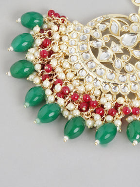 Kundan Green & Red Classic Drop Earrings