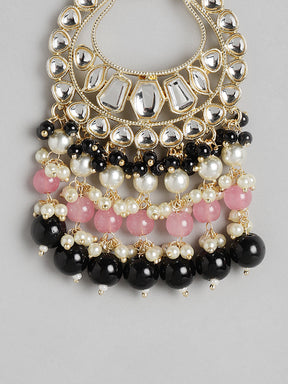 Black & Pink Kundan & Beaded Handcrafted Chandbalis