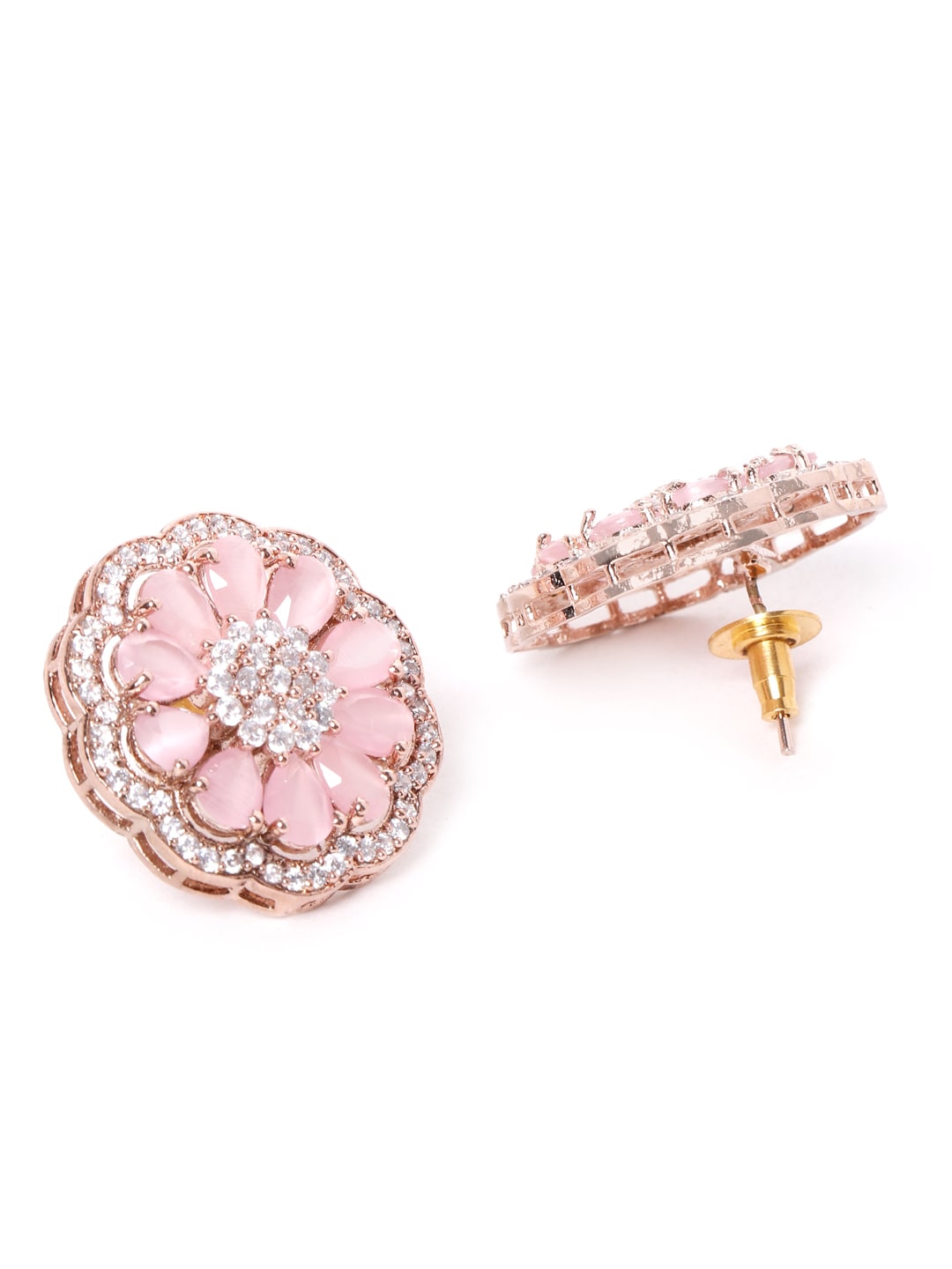 Pink Rose Gold-Plated CZ Studded & Beaded Jewellery Set