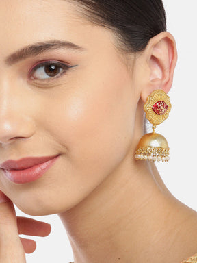 Red Enamelled Textured Handcrafted Dome Shaped Jhumkas