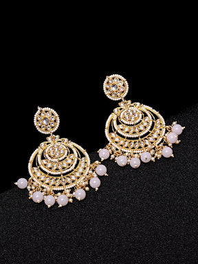 Circular Kundan Pink Pearl ChandBali Earring