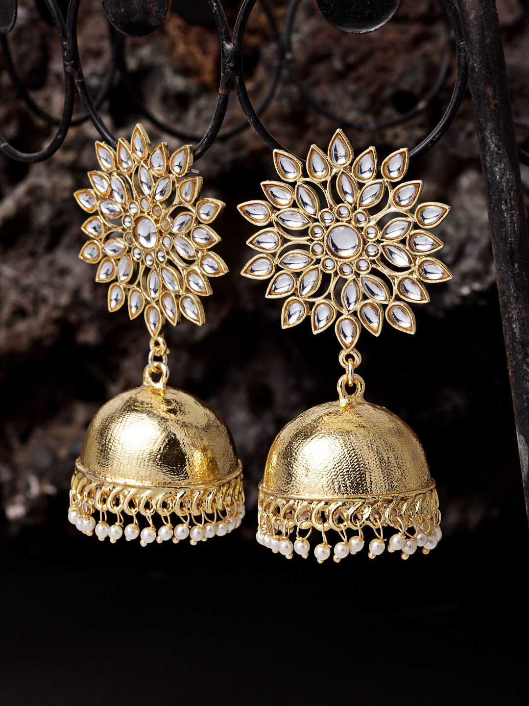 White Kundan Dome Shaped  Handcrafted Jhumkas