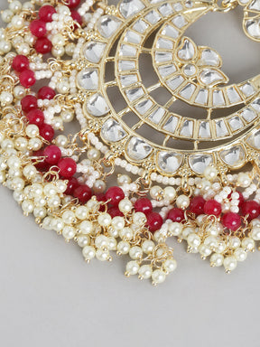 Pink Kundan Crescent Shaped Chandbalis